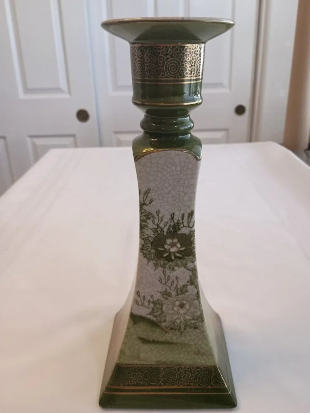 Vintage Kutani Porcelain Candlestick Holder with Peacock and Floral Design